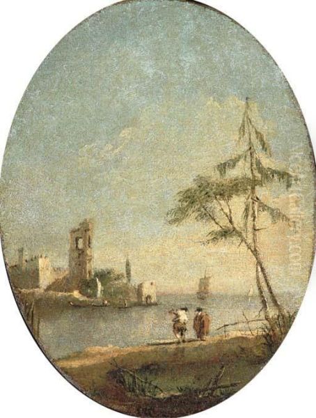 A Capriccio Of The Venetian Lagoon With Figures By The Shore Oil Painting by Francesco Guardi