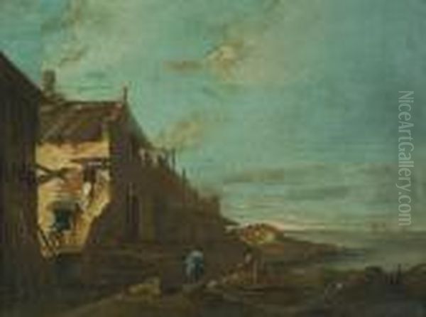 Figures By A House On A Mediterranean Coastline Oil Painting by Francesco Guardi