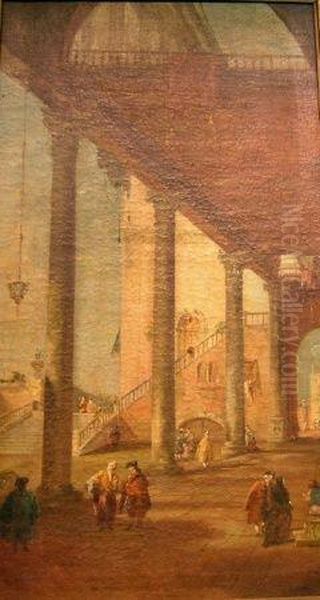 A Loggia In Venice With Figures Conversing Oil Painting by Francesco Guardi