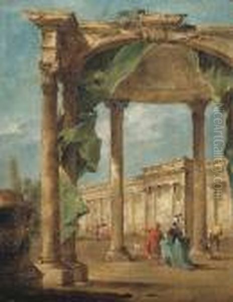 An Architectural Capriccio With An Arch And Awning Oil Painting by Francesco Guardi