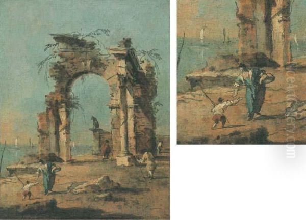 Caprice Architectural Avec Une Arche Et Des Personnages Oil Painting by Francesco Guardi