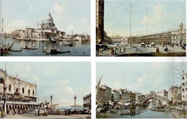 The Piazza San Marco Looking 
Towards San Geminiano; The Rialto Bridge With The Riva Del Vin; Santa 
Maria Della Salute; The Piazzetta Looking Towards San Giorgio Maggiore Oil Painting by Francesco Guardi