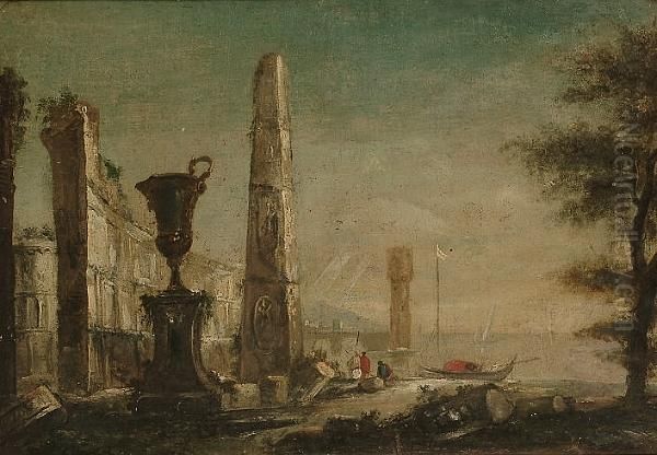 A Capriccio Of Roman Ruins Oil Painting by Francesco Guardi