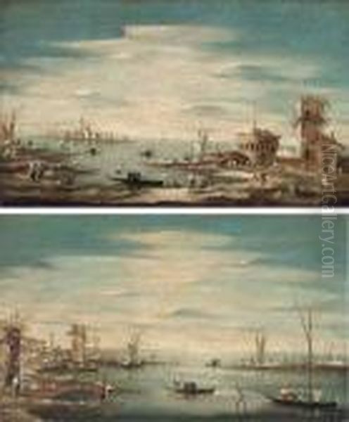 A Capriccio Of Santa Maria Della
 Salute, Venice, From Across Thelagoon; And A Capricco Of The Venetian 
Lagoon With Boatmen Oil Painting by Francesco Guardi