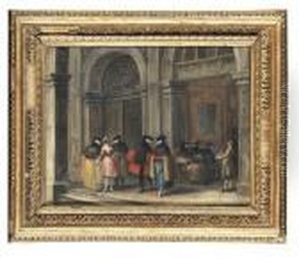 Masked Figures Taking Coffee In The Caffe Florian, Venice Oil Painting by Francesco Guardi