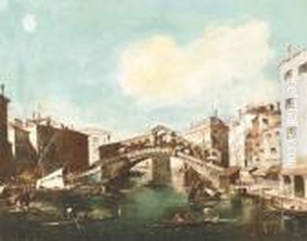 The Grand Canal, Venice, Looking North Towards The Rialtobridge Oil Painting by Francesco Guardi