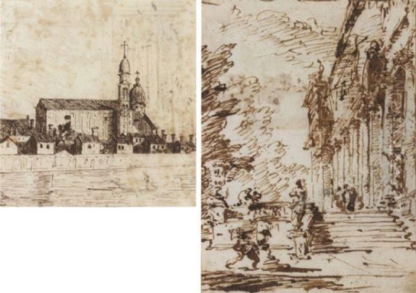 Figures And Staircases (#) View Of The Isola Della Certosa Oil Painting by Francesco Guardi