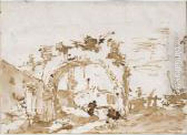 A Capriccio With A Ruined Arch And A Figure Oil Painting by Francesco Guardi