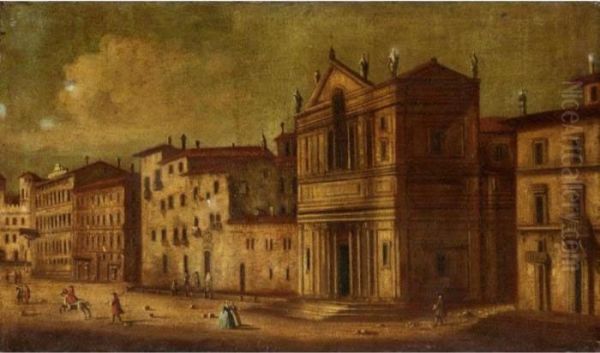 A Capriccio Scene With Figures Before A Palazzo Oil Painting by Francesco Guardi