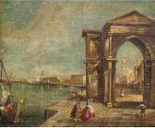 A Venetian Capriccio Scene With A Triumphal Arch Oil Painting by Francesco Guardi