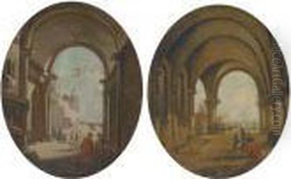 Figures Beneath The Arches Of The Doge's Palace Oil Painting by Francesco Guardi