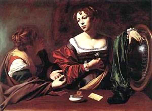 Martha and Mary Magdalene Oil Painting by Michelangelo Merisi Da Caravaggio