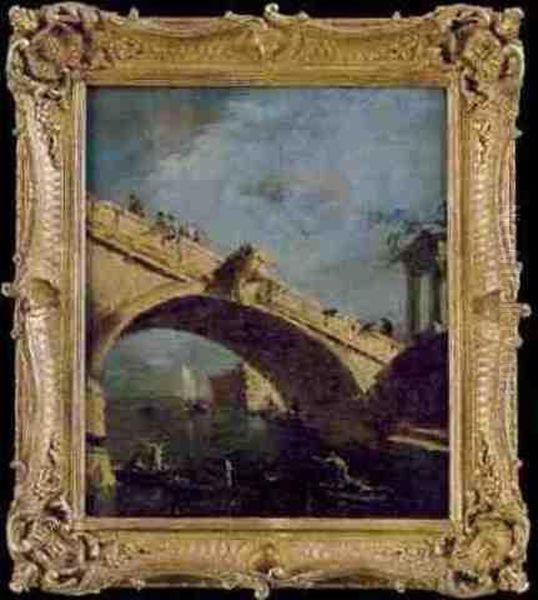 Capriccio Veneziano Con Ponte E Rudere Di Architrave Oil Painting by Francesco Guardi