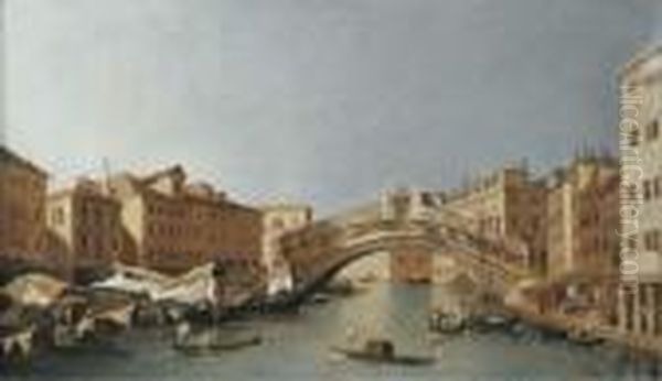 The Grand Canal, Looking Towards The Rialto Bridge, Venice Oil Painting by Francesco Guardi