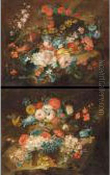 Still Lifes With Various Flowersin Landscapes Oil Painting by Francesco Guardi