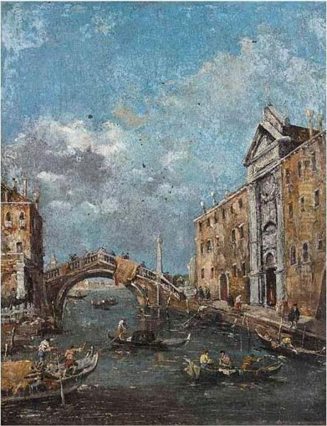 Venice, A Capriccio View Of A Canal Oil Painting by Francesco Guardi