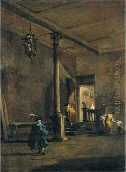 An Architectural Capriccio With Figures Before An Open Door Oil Painting by Francesco Guardi