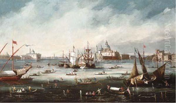 Venice, View Of The Dogana Flanked By The Grand And Giudecca Canals, Looking West Oil Painting by Francesco Guardi