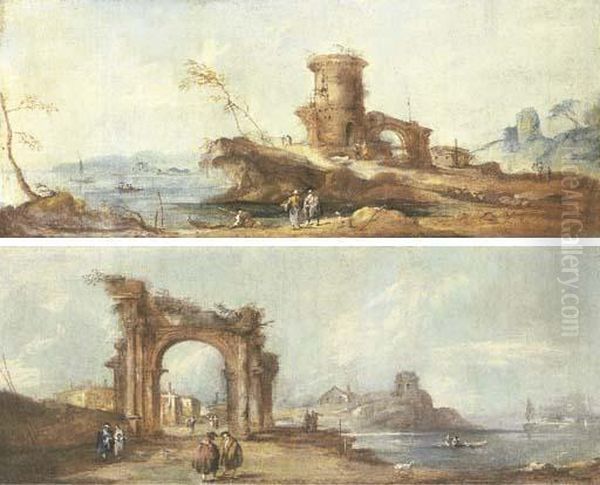 Capricci Of Ruins In The Venetian Lagoon Oil Painting by Francesco Guardi