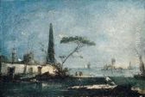 Capriccio Of The Venetian Lagoon With An Obelisk Oil Painting by Francesco Guardi