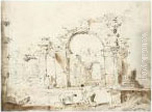 Pen And Brown Ink And Wash Over Traces Of Black Chalk Oil Painting by Francesco Guardi