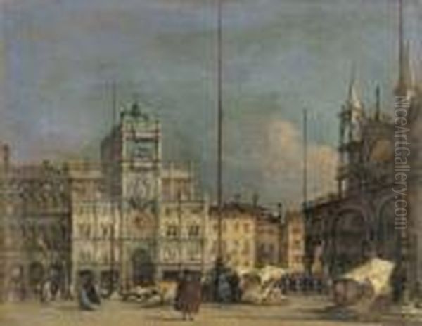 The Piazza San Marco, Venice, Looking North Towards The Torre Dell'orologio Oil Painting by Francesco Guardi