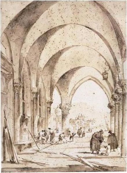 View Through The Portico Of The Doge's Palace, Venice Oil Painting by Francesco Guardi