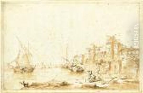 An Imaginary View Of A Venetian Lagoon With A Fortress By Theshore Oil Painting by Francesco Guardi