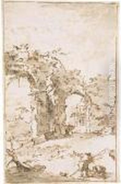 A Capriccio With Ruins And A Small Temple Oil Painting by Francesco Guardi