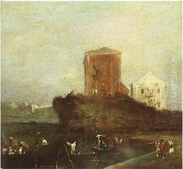 A View On A Quay With A Tower Beyond Oil Painting by Francesco Guardi