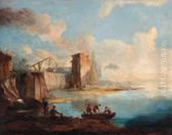 A Capriccio View Of A Venetian Lagoon Oil Painting by Francesco Guardi