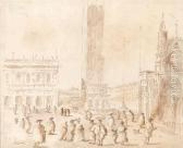 Figures In The Piazza San Marco Oil Painting by Giacomo Guardi