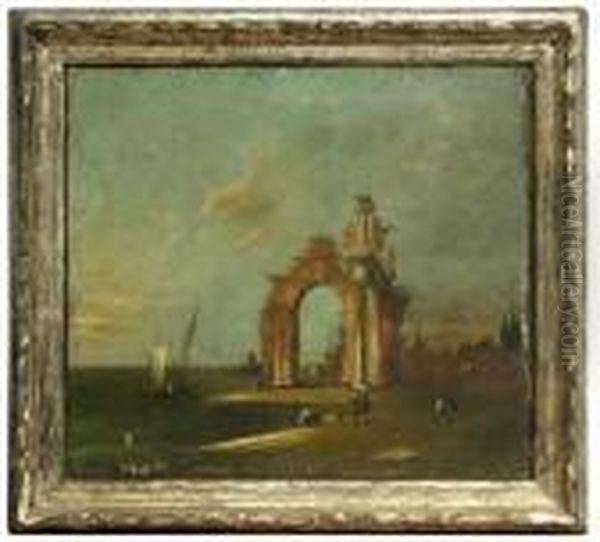 Veduta Con Rovine E Gondoliere Oil Painting by Giacomo Guardi