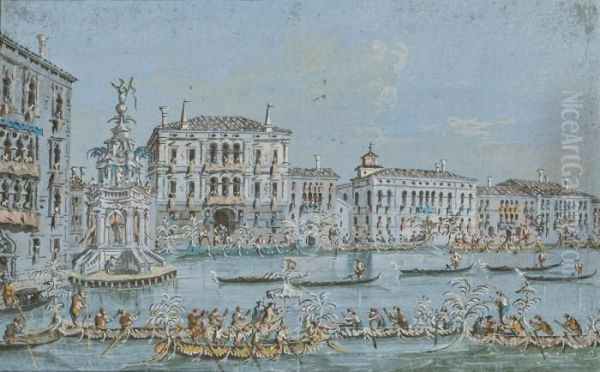 Regate Sur Le Canal Grande A Venise Avec Ca Baldi Et Ca Foscari Al'arriere-plan Oil Painting by Giacomo Guardi