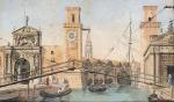 The Riva Degli Schiavoni With Punta Della Dogana; And The Arsenale Oil Painting by Giacomo Guardi