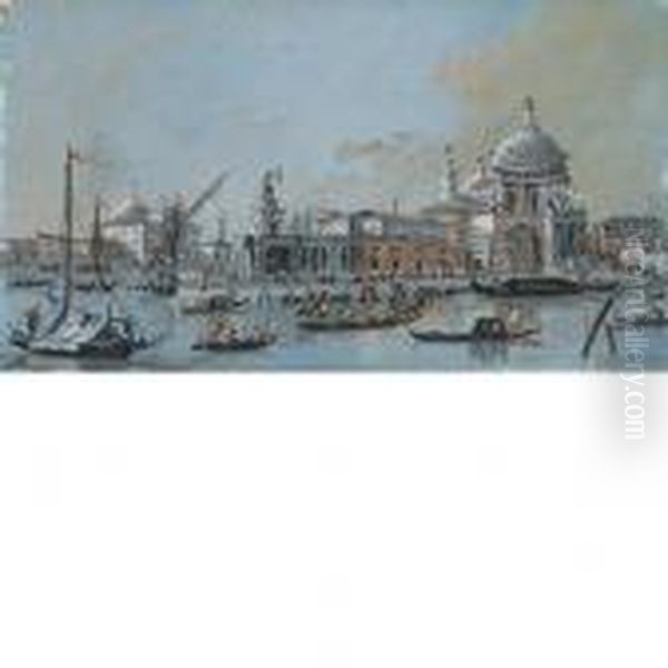 Veduta Della Punta Della Dogana Con La Chiesa Della Salute Oil Painting by Giacomo Guardi