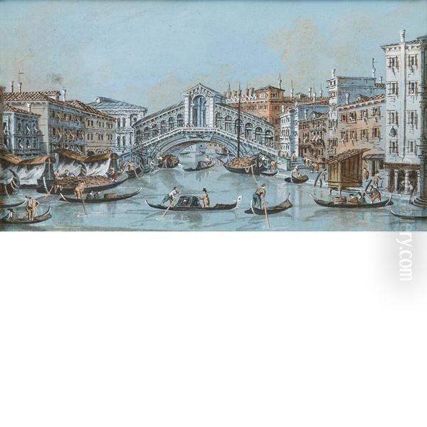 Veduta Del Ponte Di Rialto Da Sud Oil Painting by Giacomo Guardi