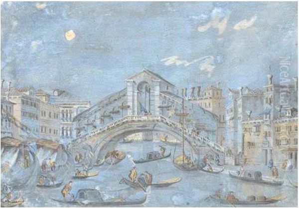 Veduta Del Ponte Di Rialto Oil Painting by Giacomo Guardi