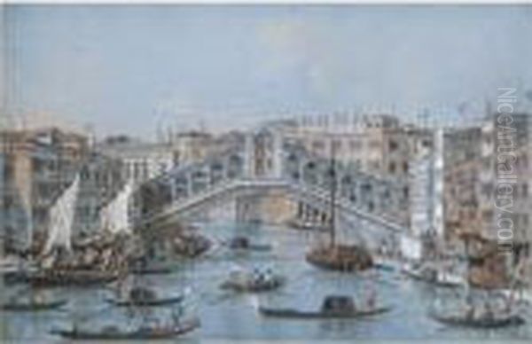 Venice, A View Of The Rialto Bridge From The South Oil Painting by Giacomo Guardi