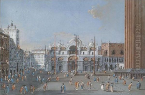 Venice, A View Of The Basilica Di San Marco From The Piazza Oil Painting by Giacomo Guardi