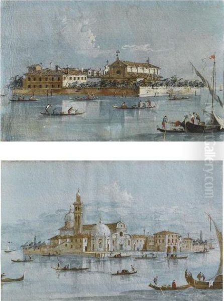 Isola Di S. Lazzaro Degli Armeni, Venezia; E Isola Di San Michele Di Murano Oil Painting by Giacomo Guardi