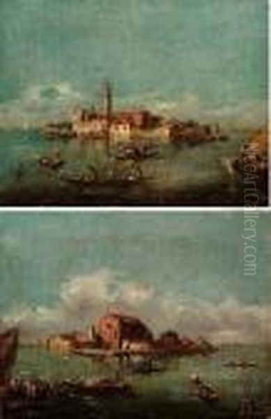 A) Veduta Dell'isola Di San 
Cristoforo Presso Murano B) Veduta Dell'isola Di Santa Maria Delle 
Grazie Oil Painting by Giacomo Guardi