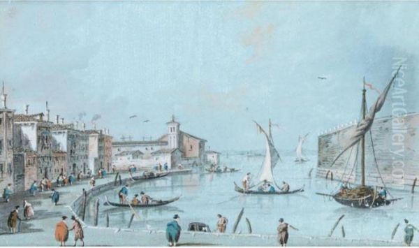 Venezia, Veduta Con La Chiesa Di Santa Chiara Oil Painting by Giacomo Guardi