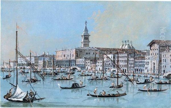 The Doge's Palace And The Riva Degli Schiavoni, Seen Across The Bacino Oil Painting by Giacomo Guardi