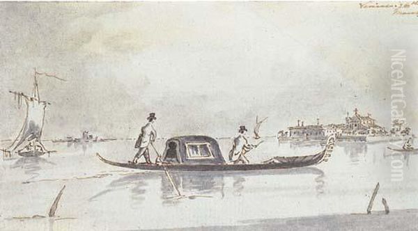 Venezia, San Lazzaro Degli Armeni, Con Una Gondola Oil Painting by Giacomo Guardi