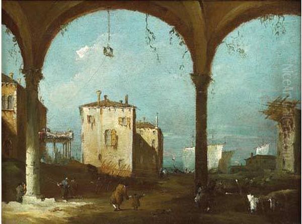 Vue D'un Portique Oil Painting by Giacomo Guardi