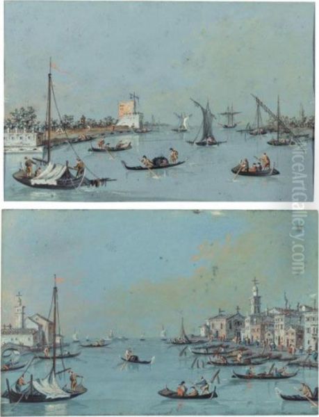 Two Views Of The Venetian Lagoon Oil Painting by Giacomo Guardi