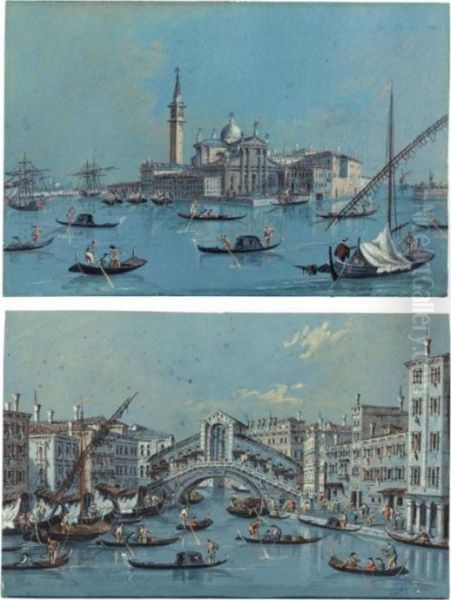 A Pair Of Venetian Views: The Rialto And San Giorgio Maggiore Oil Painting by Giacomo Guardi