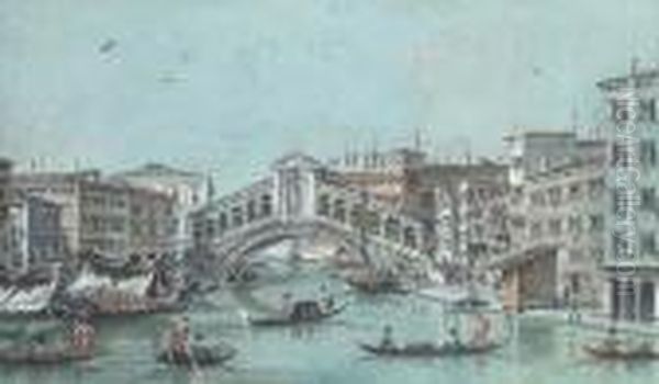 View Of The Rialto Bridge And The Fondaco Dei Tedeschi,venice Oil Painting by Giacomo Guardi