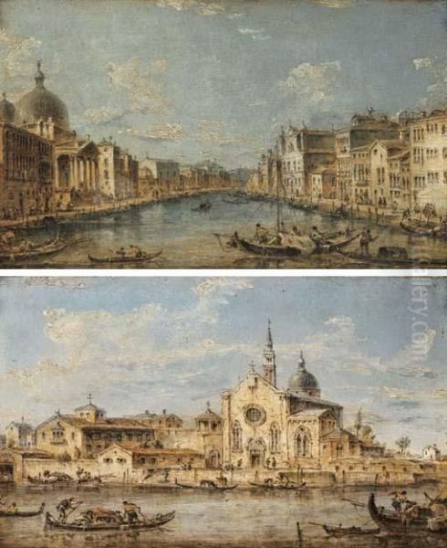 Venice, The Grand Canal With San
 Simeone Piccolo Facing Santa Luciaand The Scalzi; And The Island Of 
Sant'elena Oil Painting by Giacomo Guardi